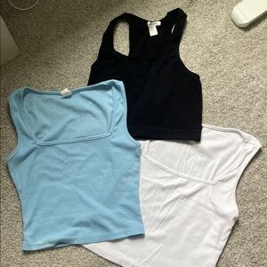 3-Pack Women’s Tank Tops — Black, Light Blue, White